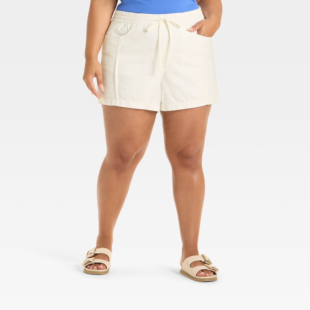 Universal Threads Womens High-Rise Drawstring Denim Beach Shorts - White XXL - Picture 5 of 6